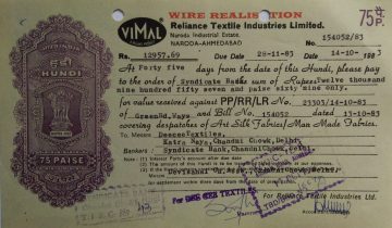 Reliance Textile Industries Limited 75p_14-10-1983 Fiscal Stamps