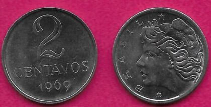 BRASIL 2 CENTAVOS 1969(used)