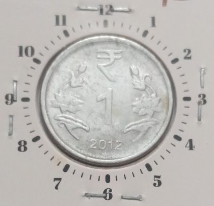 1 RUPEE 2012 HYDERABAD MINT 11 O'CLOCK ROTATION -ERROR COIN USED - Image 2