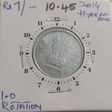 1 RUPEE 2014 HYDERABAD MINT 11 O'CLOCK ROTATION -ERROR COIN UNC