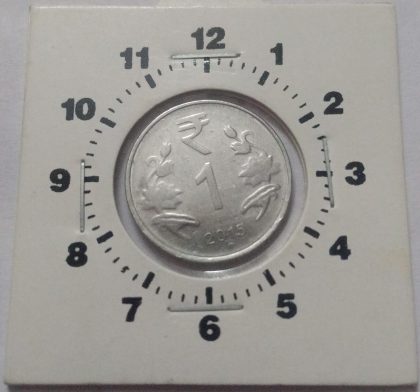 1 RUPEE 2015 NOIDA MINT 7.30 CLOCK ROTATION ERROR COIN - Image 2
