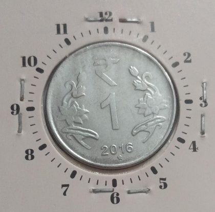 1 RUPEE 2016 HYDERABAD MINT 1 O'CLOCK ROTATION -ERROR COIN UNC - Image 2