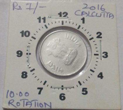 1 RUPEE 2016 CALCUTTA MINT 10 O' CLOCK ROTATION ERROR COIN USED - Image 2