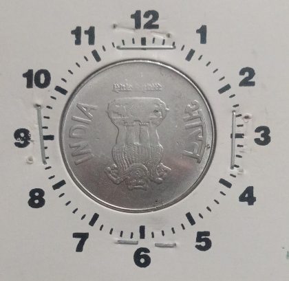 2 RUPEES 2011 CALCUTTA MINT 6 O'CLOCK ROTATION ERROR COIN USED - Image 2
