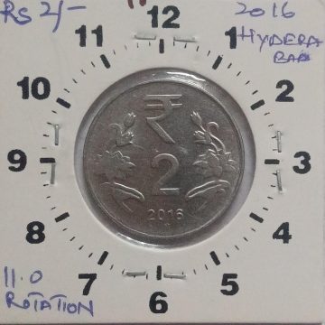 2 RUPEES 2016 HYDERABAD MINT 11 O'CLOCK ROTATION ERROR COIN UNC
