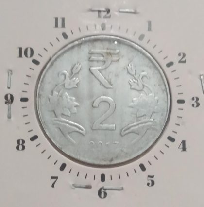 2 RUPEES 2017 CALCUTTA MINT 1.00 ROTATION ERROR COIN USED - Image 2