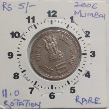 5 RUPEES MAHATMA BASAVESHWAR 2006 MUMBAI MINT 11 O'CLOCK ROTATION ERROR COIN UNC