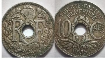 10 Centimes 1935 Liberte Egalite Fraternite Used