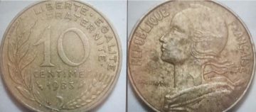 10 Centimes 1983 Liberte Egalite Fraternite Used