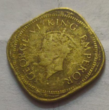 KING GEORGE VI- 2 ANNAS 1944 NICKEL- BRASS COIN (USED) - Image 2