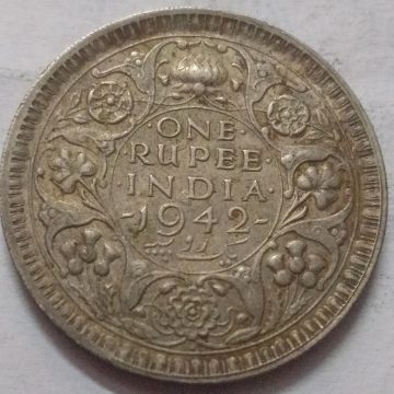KING GEORGE VI- 1 RUPEE INDIA 1942 SILVER COIN (USED)