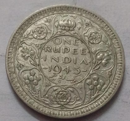 KING GEORGE VI- 1 RUPEE INDIA 1945 SILVER COIN -LAHORE MINT(USED)