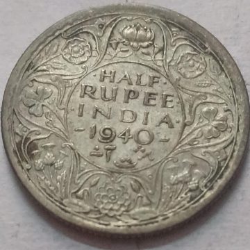 KING GEORGE VI- HALF RUPEE INDIA 1940 SILVER COIN (USED)