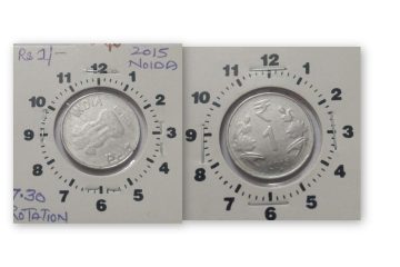 1 Rupee 2015 Noida Mint  8.00 O'clock Rotation  -ERROR Coin Used
