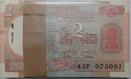 2 Rupees Bundle notes Governor I.G.PATEL Plain Inset 1978 UNC (100 Notes) 3001