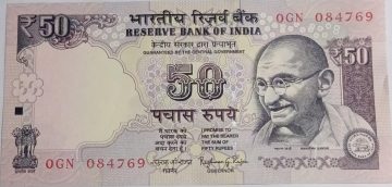 50 Rupees note Governor RAGHURAM G.RAJAN Plain Inset 2015 UNC OGN (084769)