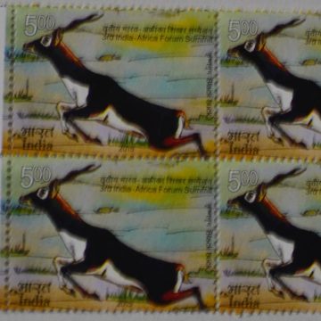 3rd India - Africa Forum Summit Summit, Event, Wild Life, Blackbuck, Antilope cervicapra, Kala Hiran, Sasin, Iralai Maan, Krishna Jinka Rs. 5(Block of 4 TL Stamp) | Buy Indian Postage Stamps | Philately India