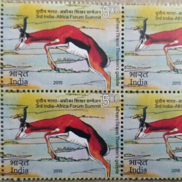 3rd India - Africa Forum Summit Summit, Event, Wild Life, Thomson?s Gazelles, Eudorcas thomsonii Rs. 5(Block of 4 TL Stamp)
