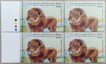 3rd India - Africa Forum Summit Summit, Event, Wild Life, African Lion, Panthera Leo Rs. 5(Block of 4 TL Stamp)