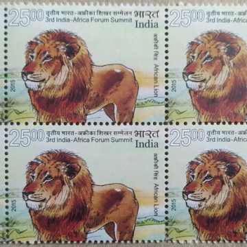 3rd India - Africa Forum Summit Summit, Event, Wild Life, African Lion, Panthera Leo Rs. 5(Block of 4 TL Stamp)