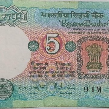 5 Rupees note Governor D.SUBBARAO Plain Inset 2010 Used