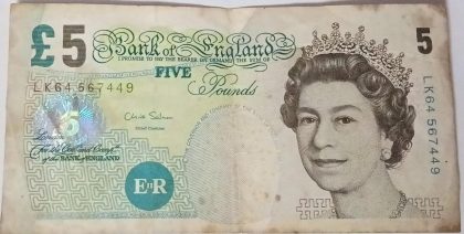 ENGLAND Currency 5 POUNDS 2016 (Used)