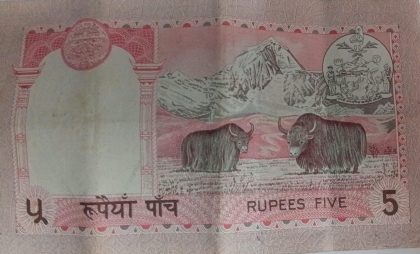 NEPAL Currency 5 Rupees (2001-2008) (Used) - Image 2