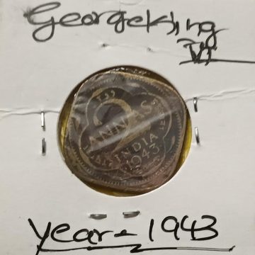 KING GEORGE VI- 2 ANNAS 1943 COPPER-NICKEL  COIN (USED)