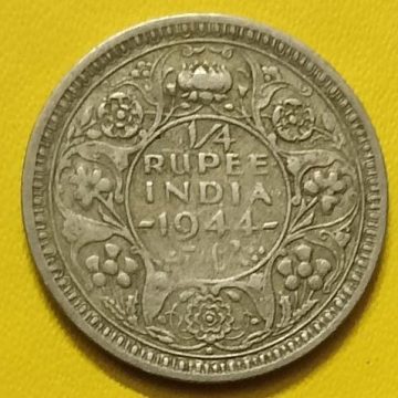 KING GEORGE VI- 1/4 RUPEE INDIA 1944 SILVER COIN (USED)