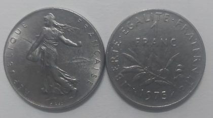 1 Franc 1975 Liberte Egalite Fraternite (used) | Indian Postage Stamps | Indian Coins | Old Indian Currency | Rare Indian Coins | Numismatic Collection India