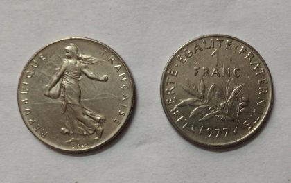 1 Franc 1977 Liberte Egalite Fraternite (used) | Indian Postage Stamps | Indian Coins | Old Indian Currency | Rare Indian Coins | Numismatic Collection India
