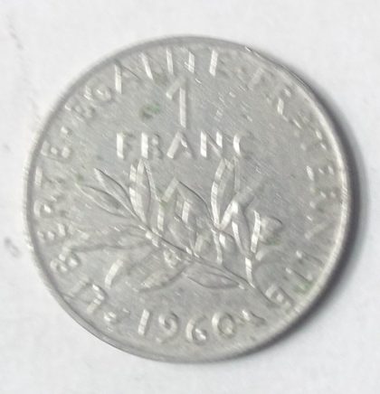 1 Franc 1960 Liberte Egalite Fraternite(used) | Indian Postage Stamps | Indian Coins | Old Indian Currency | Rare Indian Coins | Numismatic Collection India