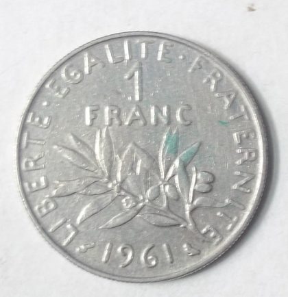 1 Franc 1961 Liberte Egalite Fraternite(used) | Indian Postage Stamps | Indian Coins | Old Indian Currency | Rare Indian Coins | Numismatic Collection India