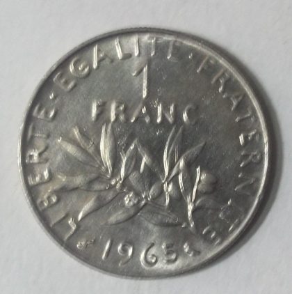 1 Franc 1965 Liberte Egalite Fraternite(used) | Indian Postage Stamps | Indian Coins | Old Indian Currency | Rare Indian Coins | Numismatic Collection India