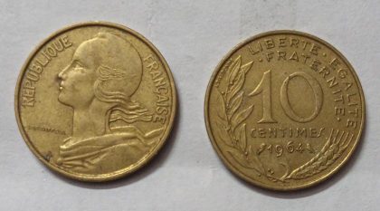 10 Centimes 1964 Liberte Egalite Fraternite (used) | Indian Postage Stamps | Indian Coins | Old Indian Currency | Rare Indian Coins | Numismatic Collection India