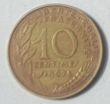 10 Centimes 1967 Liberte Egalite Fraternite (used)