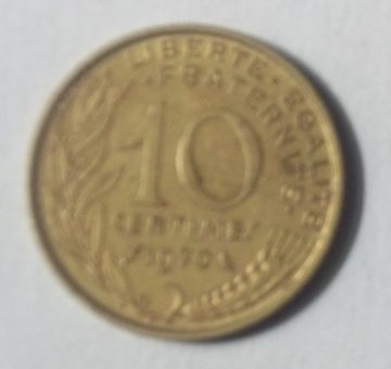 10 Centimes 1970 Liberte Egalite Fraternite (used)