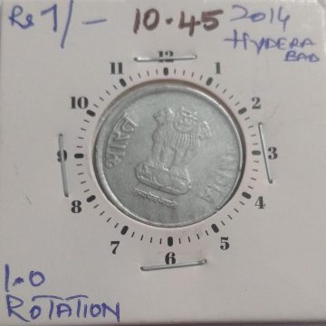1 RUPEE 2014 HYDERABAD MINT 11.00 O'CLOCK ROTATION -ERROR COIN UNC