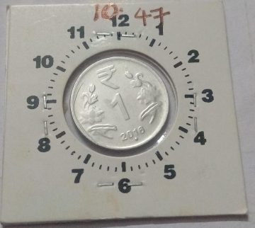 1 RUPEE 2016 NOIDA MINT 5.00 O'CLOCK ROTATION ERROR COIN USED