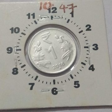 1 RUPEE 2016 NOIDA MINT 5.00 O'CLOCK ROTATION ERROR COIN USED