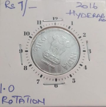 1 RUPEE 2016 HYDERABAD MINT 1.00 O'CLOCK ROTATION -ERROR COIN UNC
