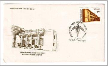 First Day Cover 06 Mar 1985 150th Anniversary of Medical College, Madras (Fdc-1985) (Spots/Hinged/Slightly Damaged/Paper Stuck)