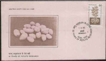 First Day Cover 01 Apr. '85 50th Anniv.of Patato Research in India. (FDC-1985) | Indian Postage Stamps | Indian Coins | Old Indian Currency | Rare Indian Coins | Numismatic Collection India