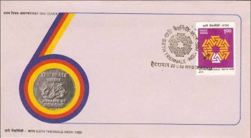 First Day Cover - 22 Feb 86 6th Triennale Art Exhibition, New Delhi (Fdc-1986) (Spots/Hinged/Slightly Damaged/Paper Stuck)