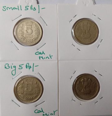 5 RUPEES 2009 SMALL & BIG 5 RS.ERROR COIN USED