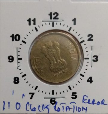 5 RUPEES 2013 HYDERABAD MINT 11 O'CLOCK ROTATION ERROR COIN USED