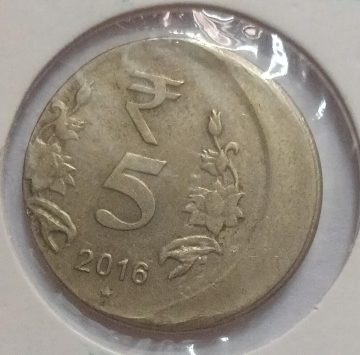 5 RUPEES 2016 HYDERABAD MINT OFF CENTRE ERROR COIN UNC