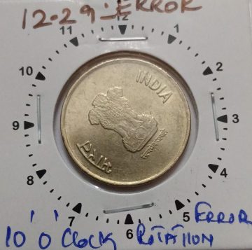 5 RUPEES 2020 NOIDA MINT 10 O'CLOCK ROTATION ERROR COIN UNC