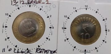 10 RUPEES 2016 11 O'CLOCK ROTATION ERROR COIN USED