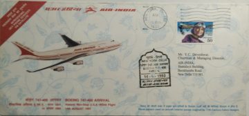 Boeing 747-400 Arrival Historic Non Stop U S A-India Flight Single Flight Cover